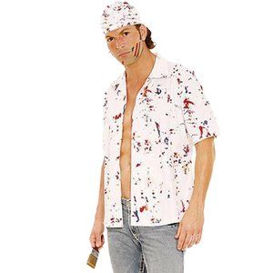 Men's Painter Costume Shirt Hat and Paintbrush